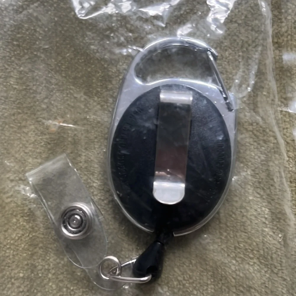 NEW Oval Lexus Key Chain Black & Silver with slide clip & snap clip